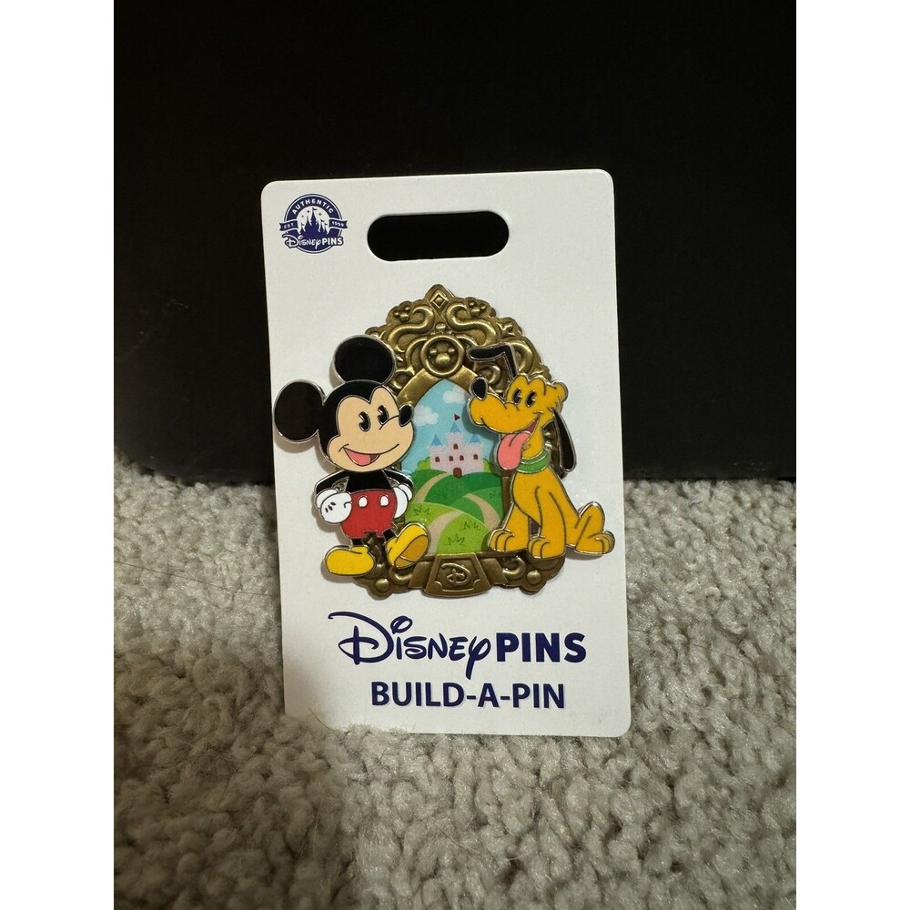 2024 Disney Parks Build A Pin 3 Pin Set Mickey Mouse & Pluto & Castle Base New